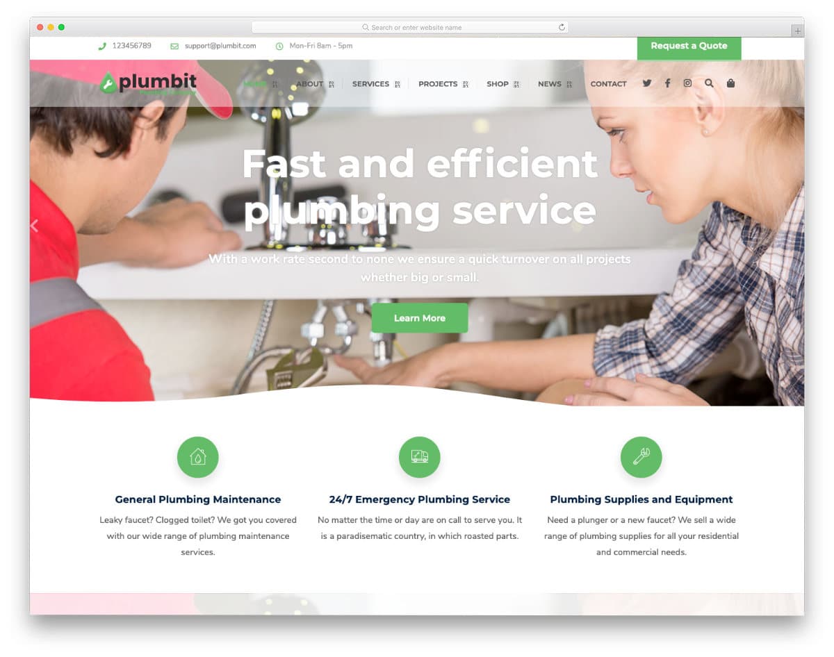 sensibly designed plumbing website templates