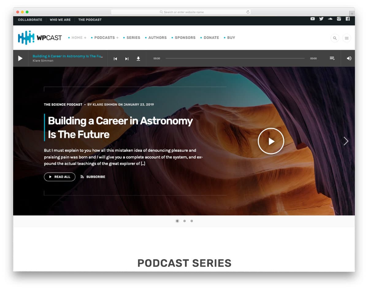 podcast website template with easy-to-access archive design