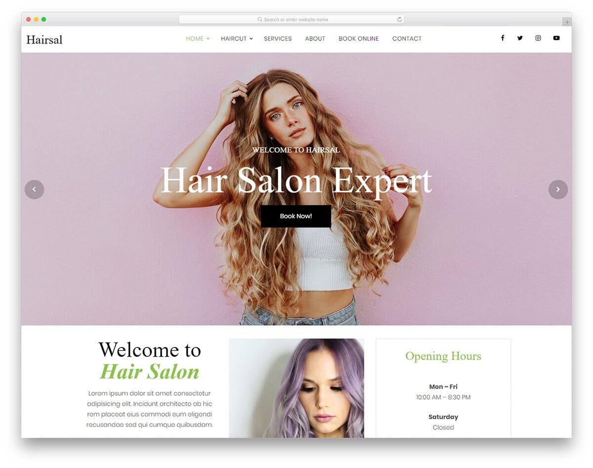 sensibly designed HTML hair salon website template