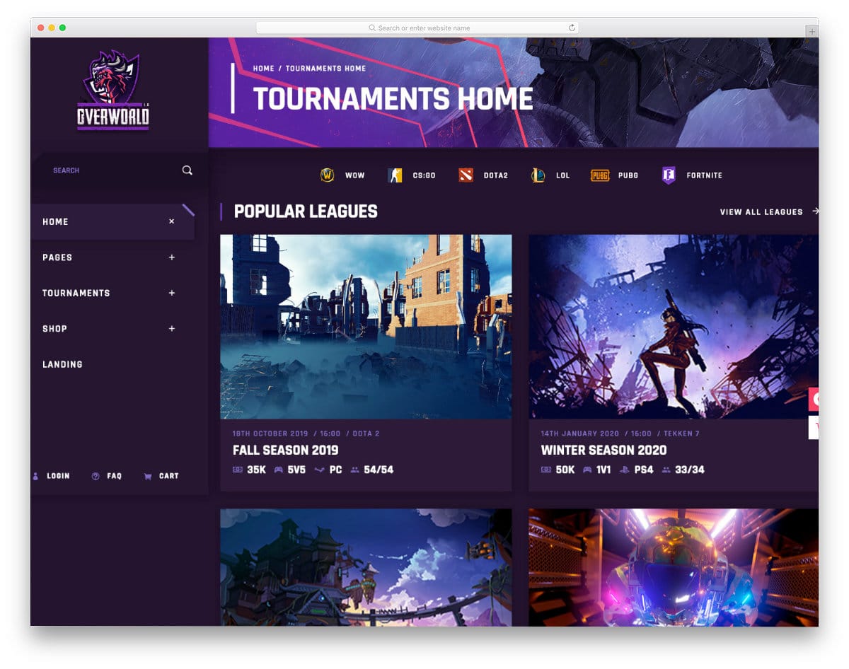 gaming tournament website template