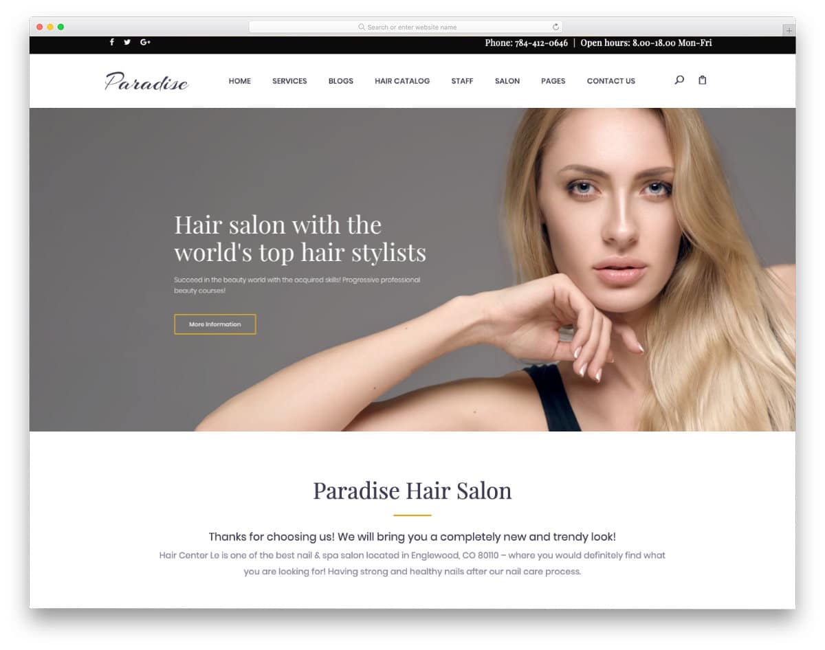 simple and elegant hair salon websites templates