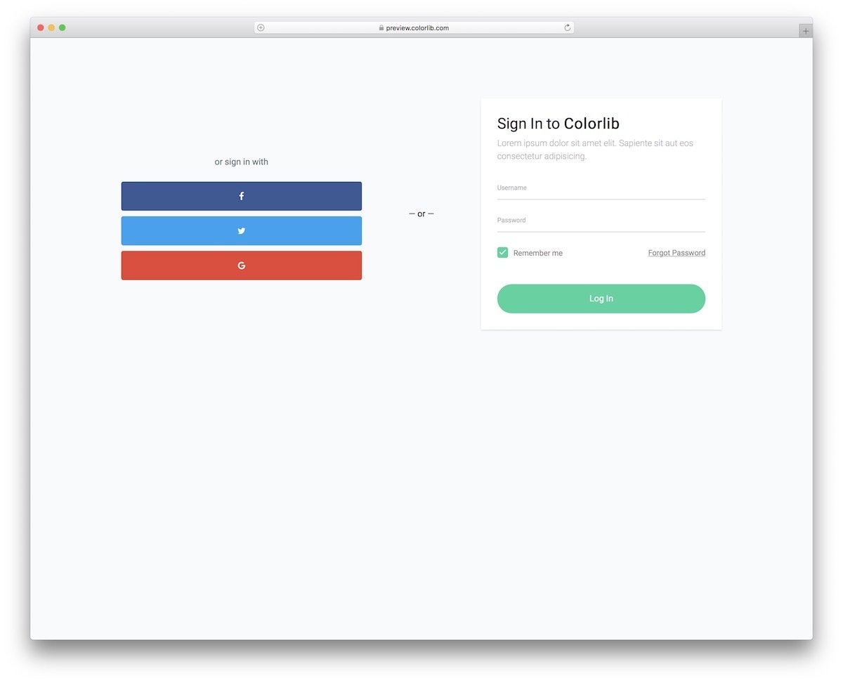 free bootstrap login form with social media login option
