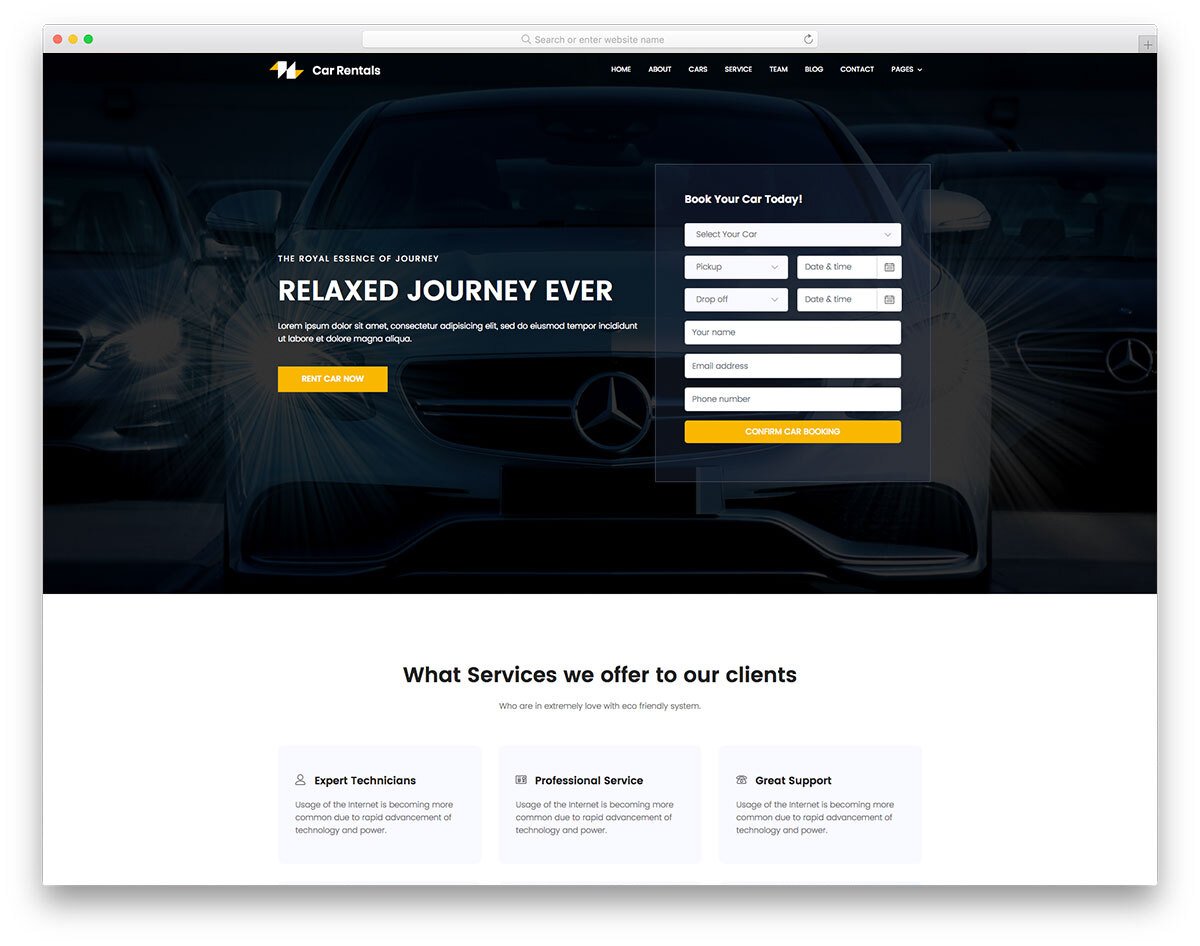 rental service website header design example
