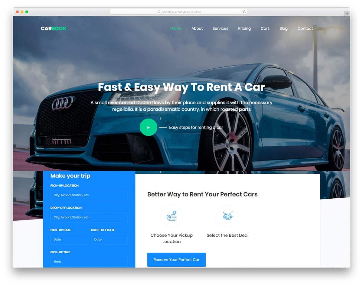 responsive car rental and car dealer website template