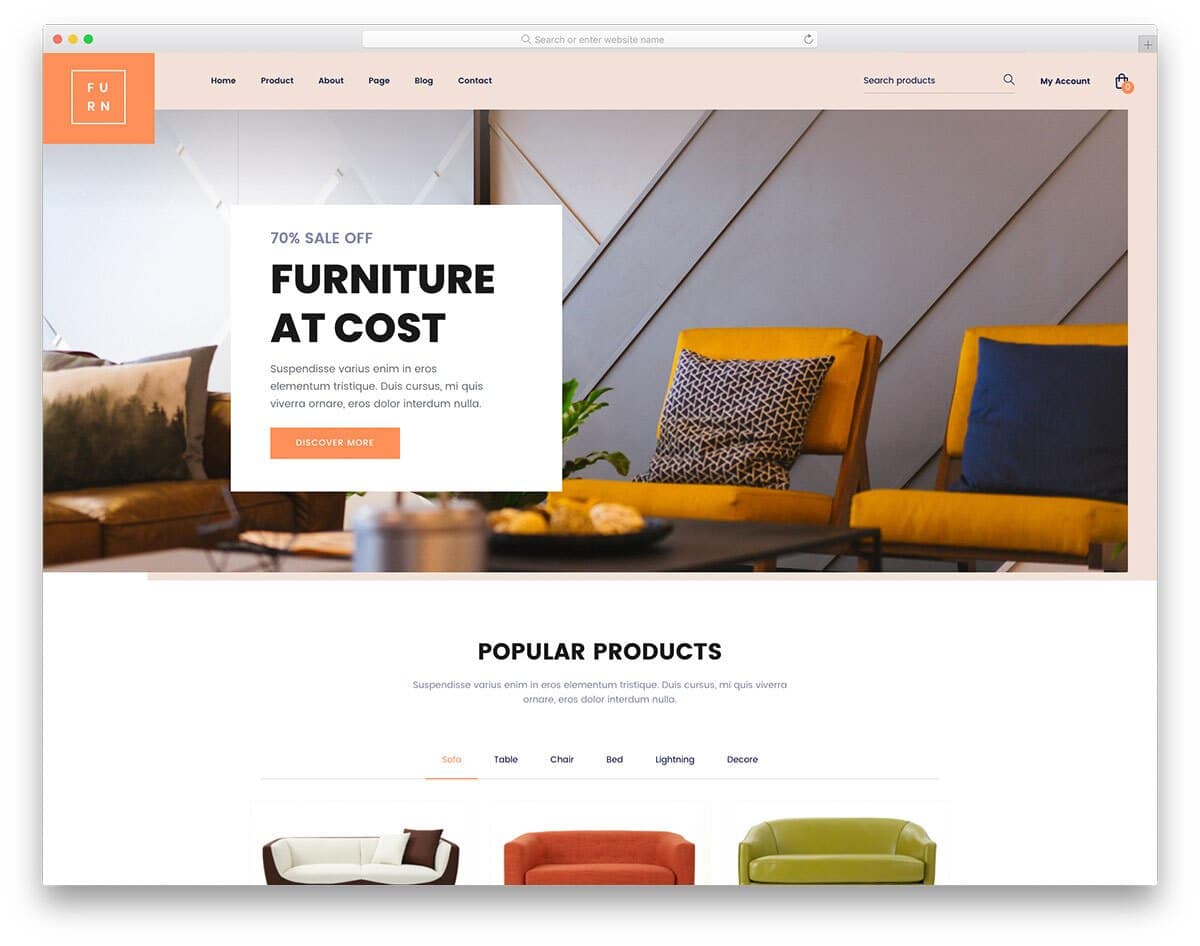 stylish eCommerce website template for furniture stores