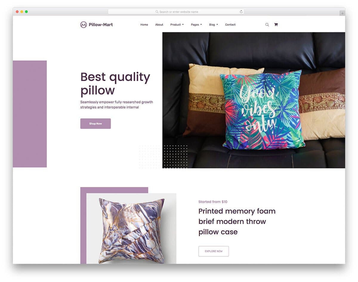 free online pillow store website template