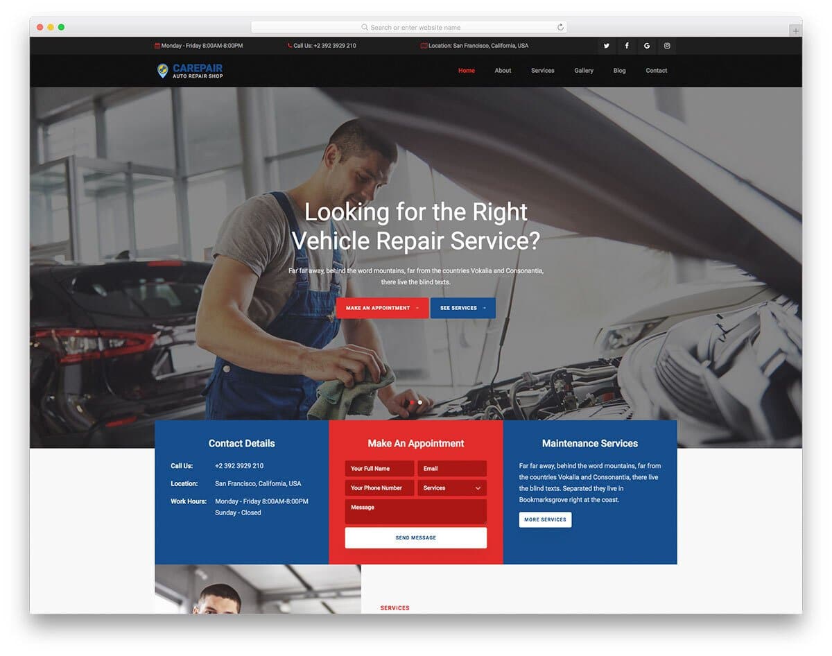 car repair services website template
