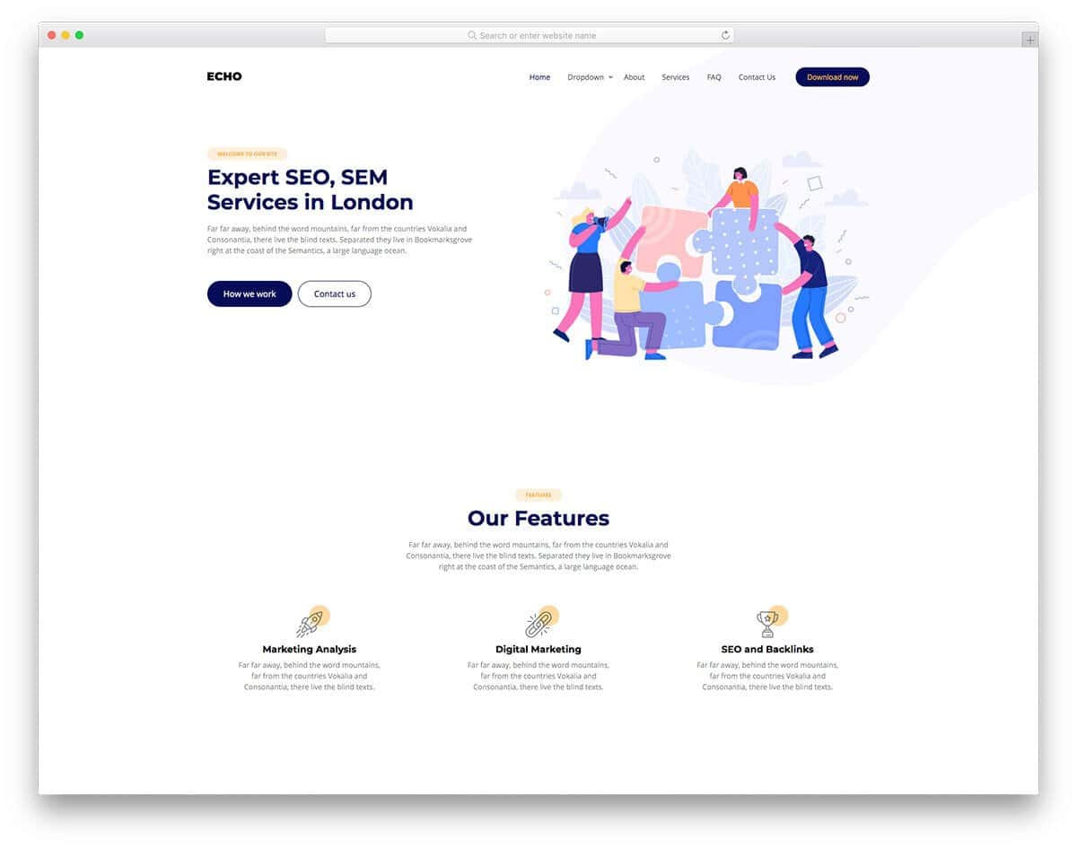 minimal-looking services webs template