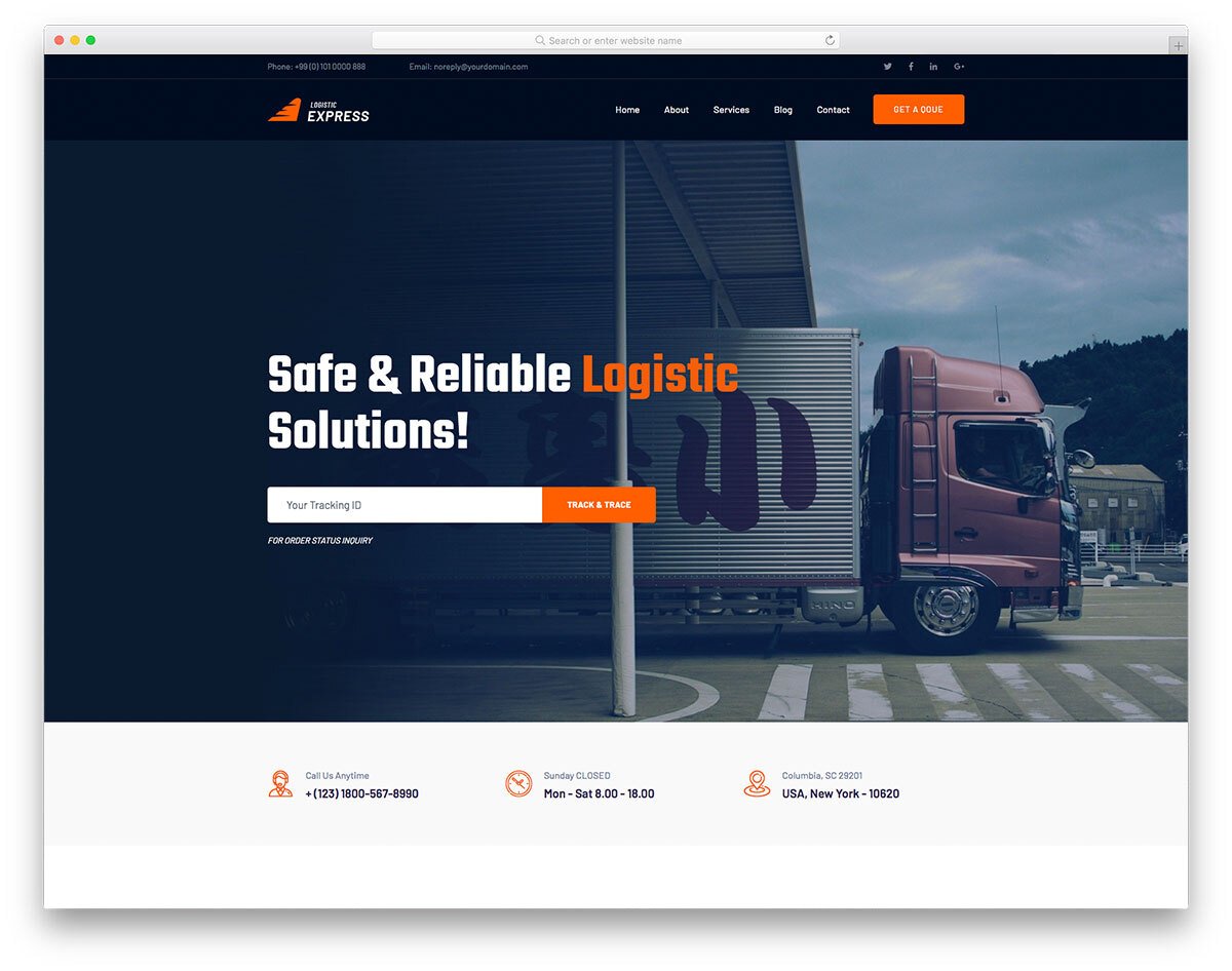 modern transportation website template with a bold look