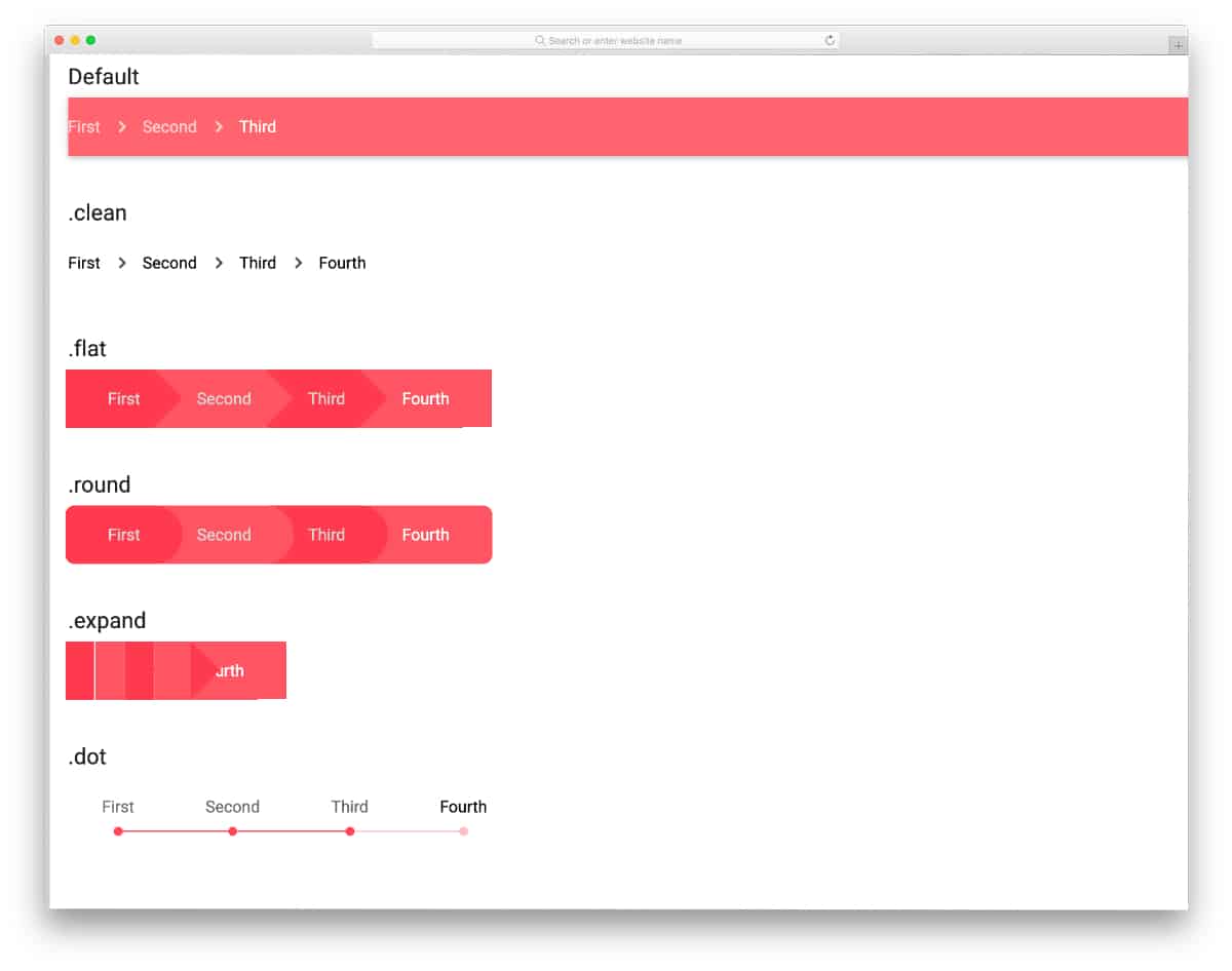 CSS breadcrumbs with material design
