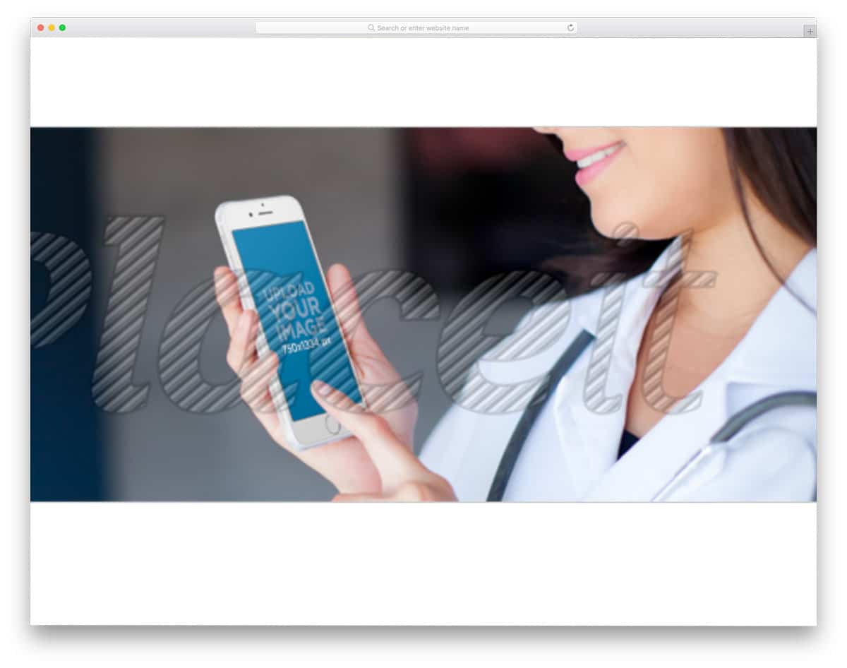 female doctor holding an iPhone mockup
