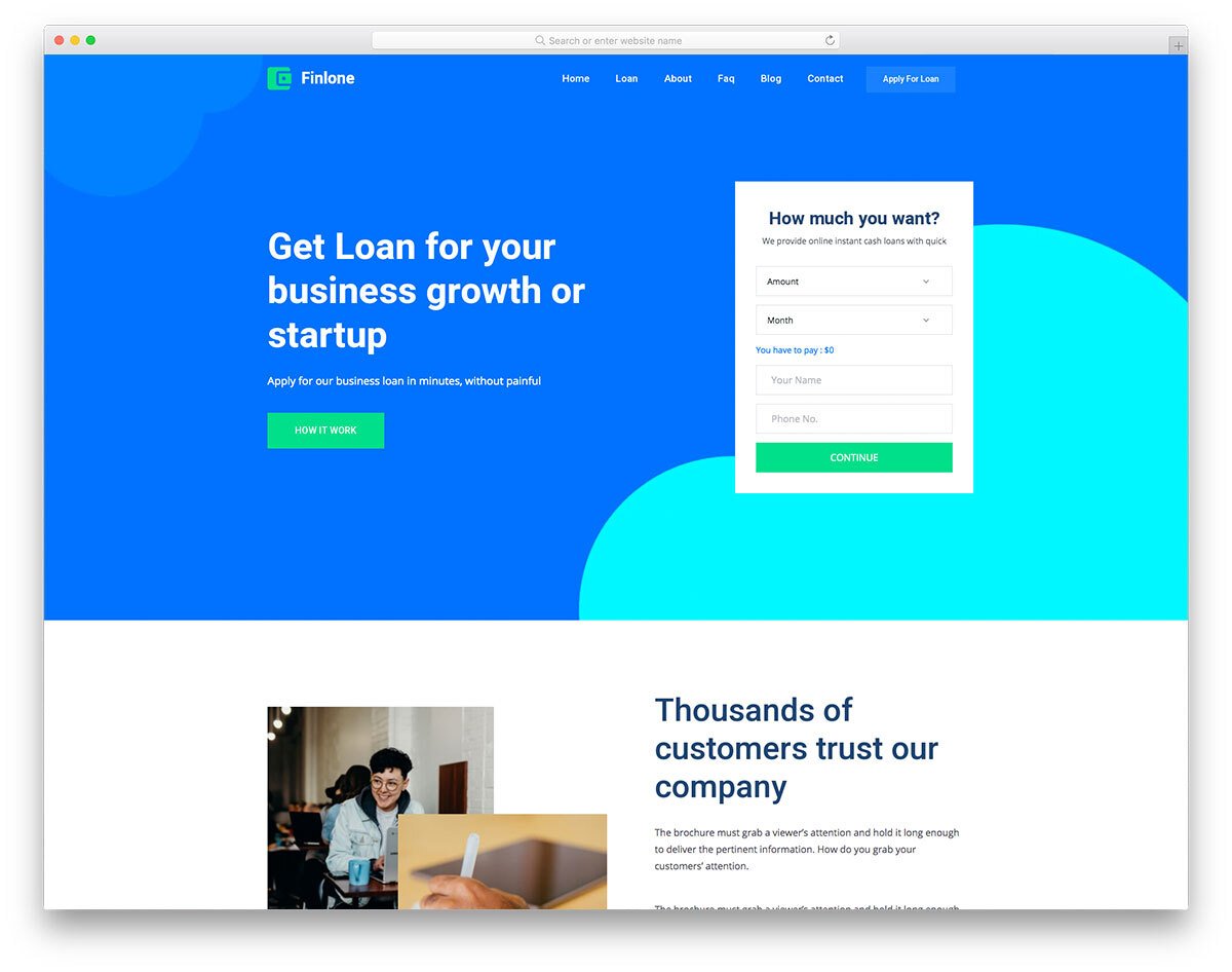landing page template for financial websites