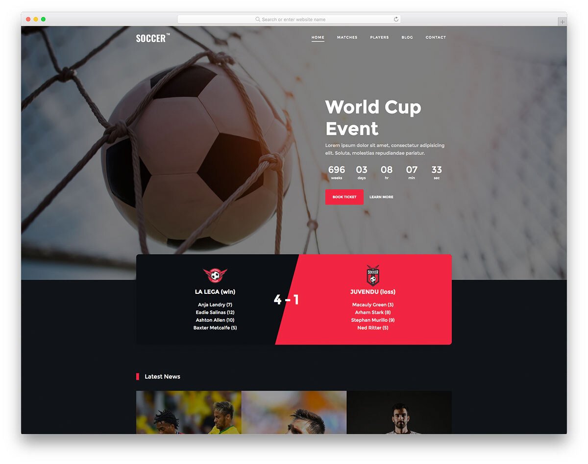 soccer team and game website template