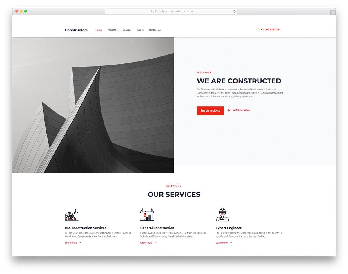 clean website design template for architects