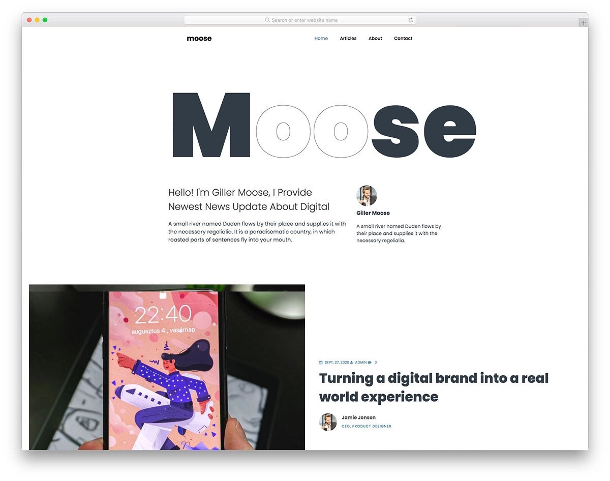 bootstrap minimal website template for personal blogs
