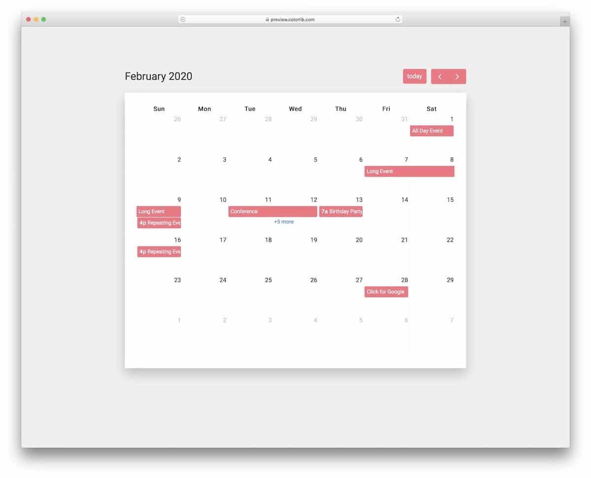 free to download CSS calendar template
