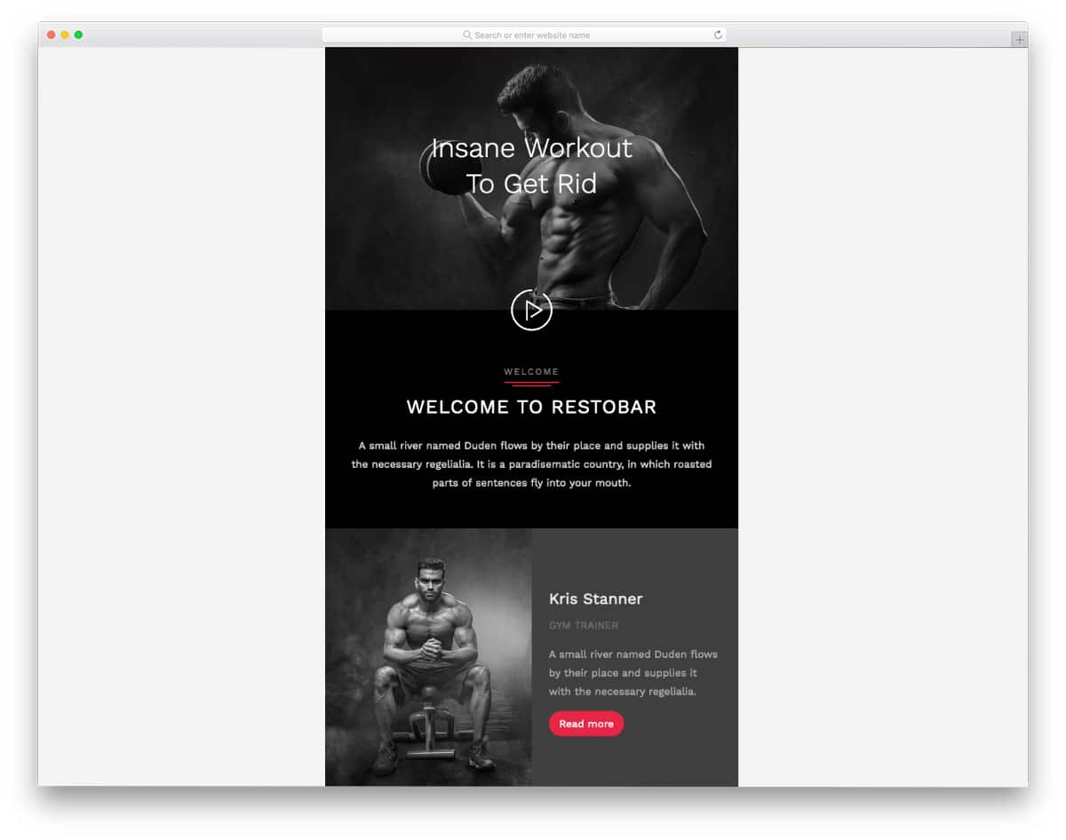 free MailChimp email template for fitness studios