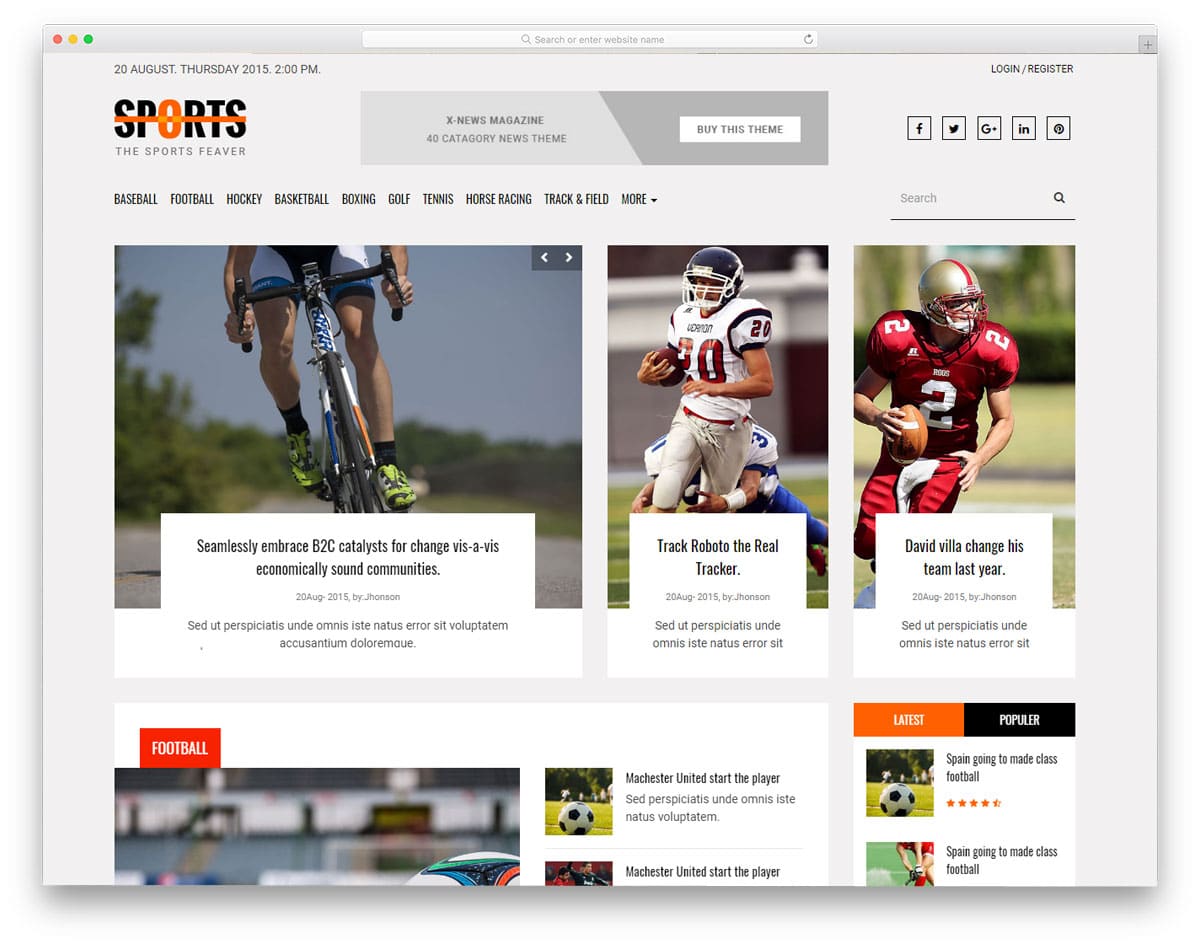 free blog website template for sports blogs