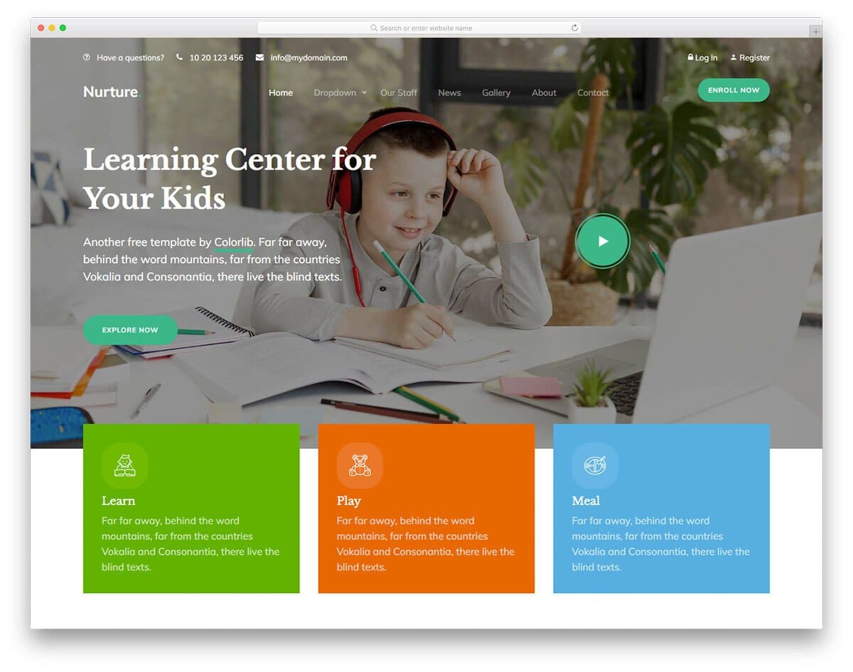 colorful bootstrap education template for children